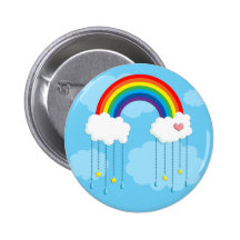 Arc-en-ciel et nuages pleuvant des étoiles badges avec agrafe