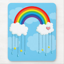 Arc-en-ciel et nuages pleuvant des étoiles tapis de souris