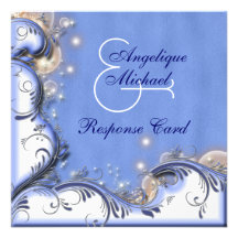 Argent blanc bleu de réponse de mariage de plage invitations personnalisées