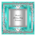 Argent bleu turquoise de turquoise de fête d'anniv invitation personnalisée