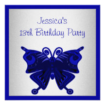 Argent de papillon de bleu de cobalt d'anniversair invitations personnalisées