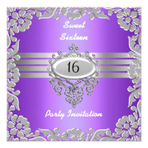 Argent de pourpre de fête d'anniversaire du bonbon invitations personnalisables