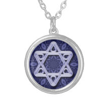 Argent d'étoile de David sur le bleu Pendentif