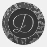Argent du monogramme D et joint noir de mariage da Autocollants Ronds