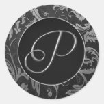 Argent du monogramme P et joint noir de mariage da Adhésif