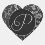 Argent du monogramme P et joint noir de mariage da Autocollant En Cœur