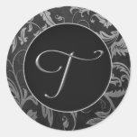 Argent du monogramme T et joint noir de mariage da Adhésif Rond