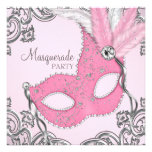 Argent élégant et partie rose de mascarade faire-parts