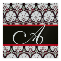 Argent ROUGE BLANC NOIR de MONOGRAMME d'OEILLETS d Faire-part Personnalisés