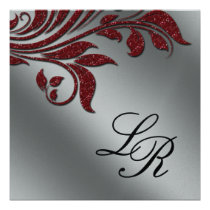 Argent rouge M de feuille d'étincelle d'invitation invitations
