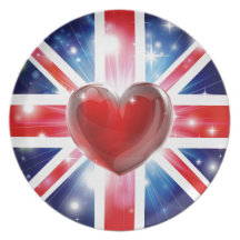 Arrière - plan BRITANNIQUE de coeur de drapeau d'a Assiettes Pour Soirée