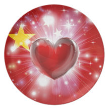 Arrière - plan de coeur de drapeau de la Chine d'a Assiette