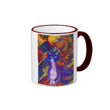 Arrivant - partie sauvage en rouge, le jaune et le mug à café