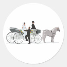 Arrivée de mariage de cheval et de chariot adhésif rond