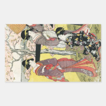 Art classique japonais oriental frais de dame de g autocollants en rectangle