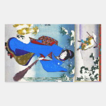 Art classique japonais oriental frais de dame de g autocollant rectangulaire