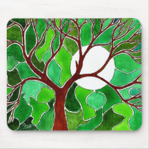 Art d'arbre et de lune sur la toile - vert tapis de souris