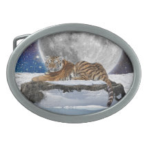 Art de faune de grand chat de tigre et de lune de  boucles de ceinture ovales