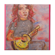 art de fille d'ukulélé carreaux