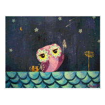 Art de hibou - attrapez une étoile filante carte postale