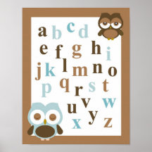 Art de hibou de bébé d'alphabet de crèche affiche