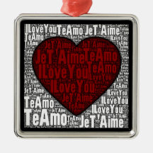 Art de mot : "Je t'aime" 3 langues - coeur rouge Décorations Pour Sapins De Noël