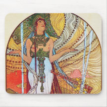 Art de paon d'Alphonse Mucha Tapis De Souris
