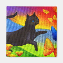 Art de papillons de peinture de chat noir - multi magnets