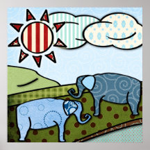 Art de toile d'éléphants de motif poster