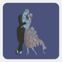 Art déco vintage, danse de mariage d'amour de nouv autocollant carré