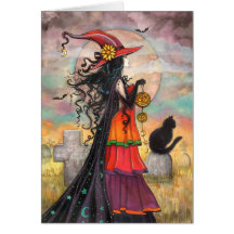 Art d'imaginaire de cimetière de chat noir de sorc carte de vœux