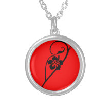 Art floral noir et rouge pendentif