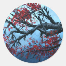 art japonais d'oriental d'arbre de fleur de fleurs autocollants ronds