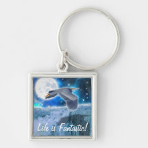 Art Keychain d'imaginaire de héron, de lune et de  Porte-clefs