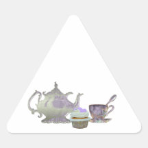Art lilas de coeurs, de théière et de tasse de thé autocollants