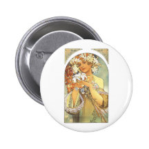 Art Nouveau - Alphonse Mucha "fleur " Badges Avec Agrafe