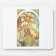 Art Nouveau - Alphonse Mucha "fleur " Tapis De Souris