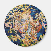 Art Nouveau de Mucha : Femme avec la marguerite Magnets Pour Réfrigérateur