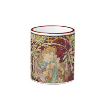 Art Nouveau de Mucha : Femme avec la marguerite Tasse À Café