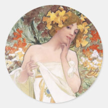 Art Nouveau - Mucha - annonce de parfum Adhésif Rond