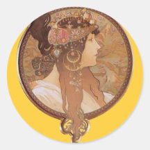 Art Nouveau - tête de Byzantin d'Alphonse Mucha Autocollants Ronds
