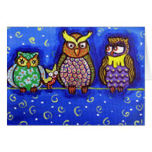 Art populaire d'amusement de réunion de hibou cartes de vœux