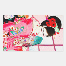Art rose japonais frais de fan de Madame Geisha de Adhésif