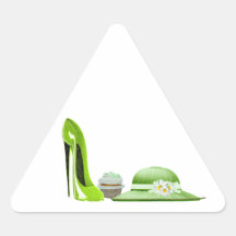 Art stylet de chaussure, de petit gâteau et de cha autocollant en triangle