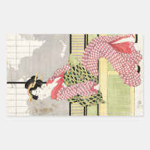Art vintage japonais frais de rouleau de geisha d' autocollants
