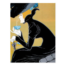 Art vintage Nouveau, femme buvant du thé de Marco  Cartes Postales