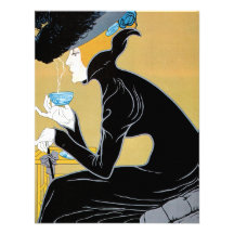 Art vintage Nouveau, femme buvant du thé de Marco  Cartons D'invitation