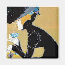 Art vintage Nouveau, femme buvant du thé de Marco  Magnets Pour Réfrigérateur