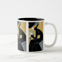 Art vintage Nouveau, femme buvant du thé de Marco  Tasse À Café
