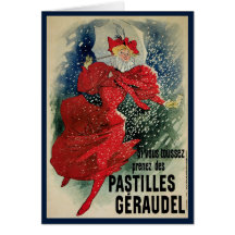 Art vintage Nouveau, hiver de neige de parapluie d Carte De Vœux